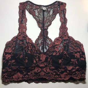 Free People red and black wild roses bralette S